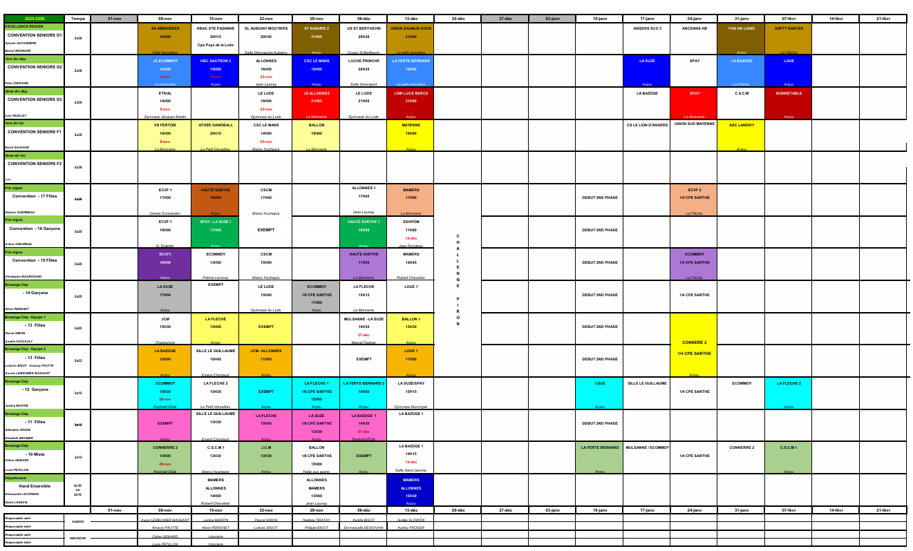 le calendrier saison 25.26 MAJ 27.11.25