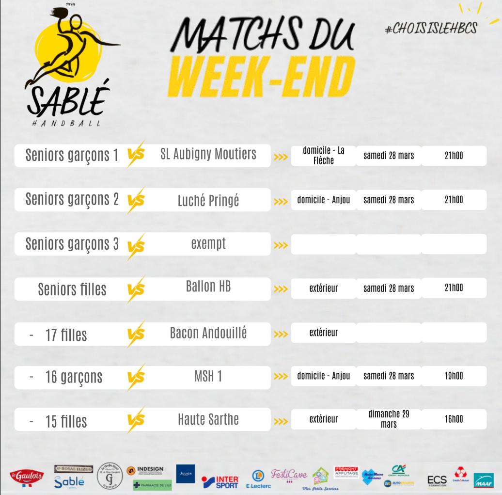 Les matchs du week-end venez nous soutenir vous serez tous les bienvenus